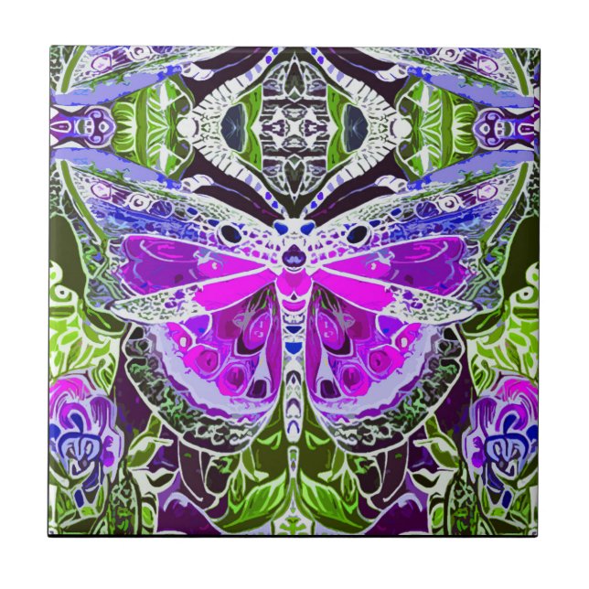 Butterfly och Medallion Batik Mönster i Violet Kakelplatta (Framsidan)