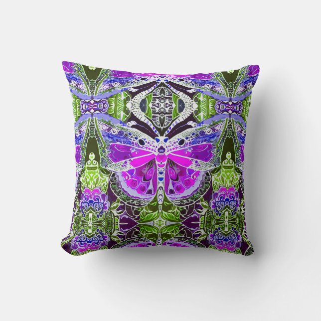 Butterfly och Medallion Batik Mönster i Violet Kudde (Framsida)