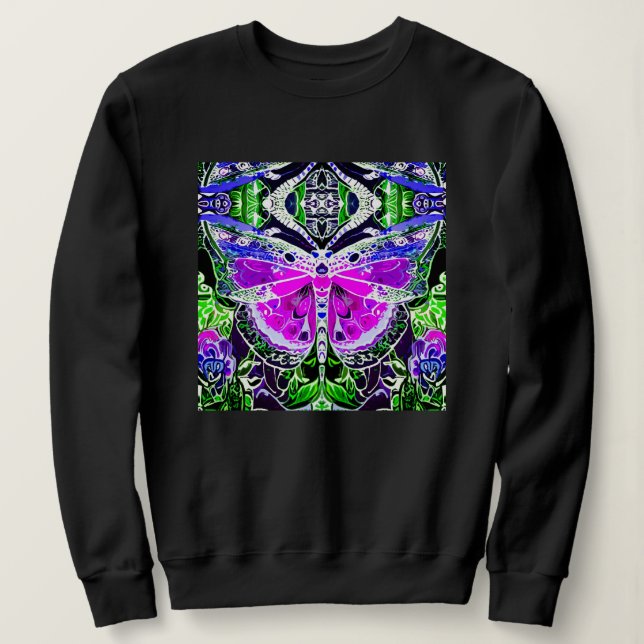 Butterfly och Medallion Batik Mönster i Violet T Shirt (Design framsida)