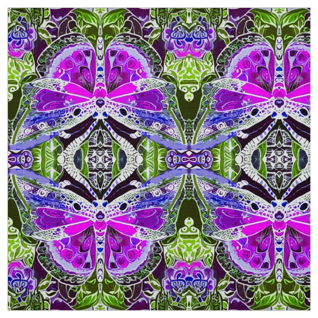Butterfly och Medallion Batik Mönster i Violet Tyg (Provkarta)