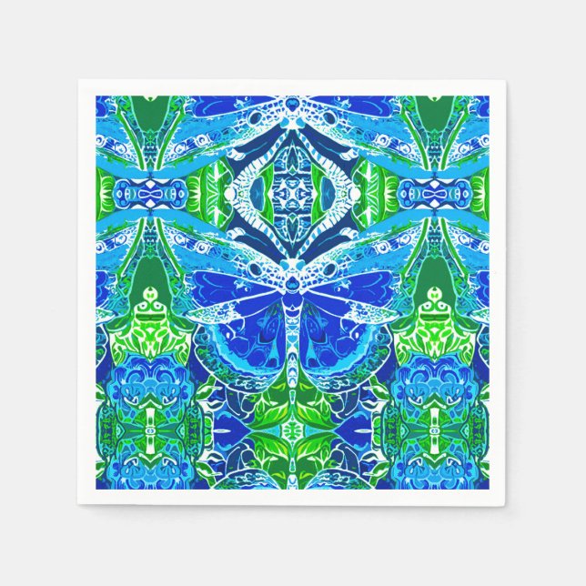 Butterfly och Medallion Mönster i Blue Pappersservett (Framsidan)