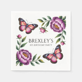 Butterfly och Peony Girls 1st. Födelsedagsfest Pappersservett