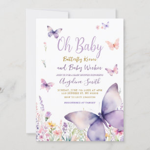 Butterfly och Purple Flowers Girl Baby Shower Inbjudningar