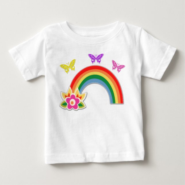 Butterfly och Rainbow T Shirt for Småbarn Girls (Framsida)