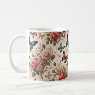 Butterfly och Ro Mönster Kaffemugg