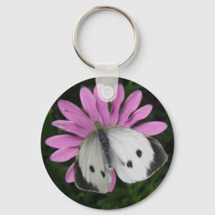 Butterfly och Rosa Flower Keychain Nyckelring