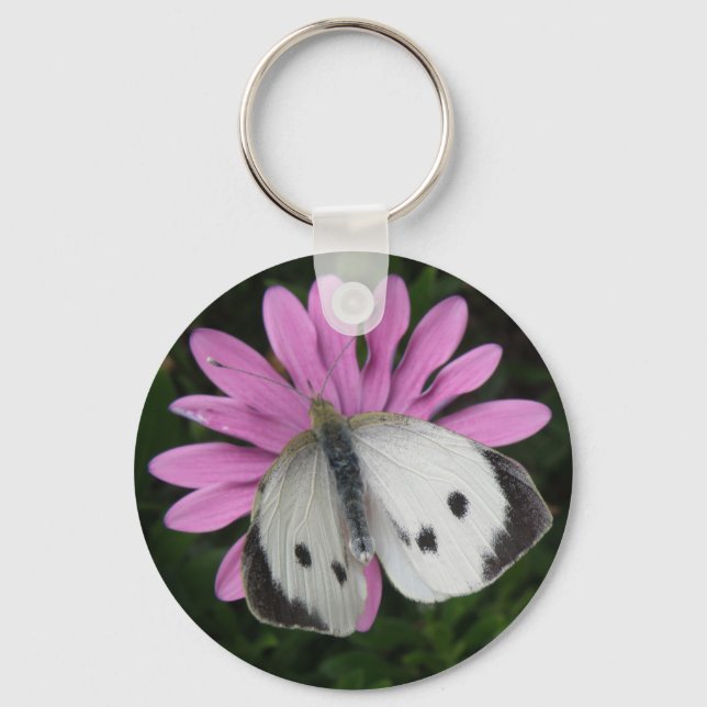 Butterfly och Rosa Flower Keychain Nyckelring (Framsida)