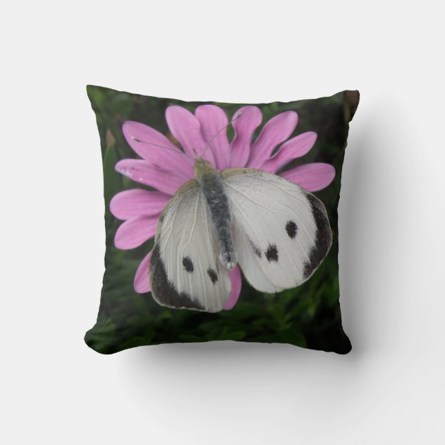 Butterfly och Rosa Flower Pillow Kudde (Framsida)