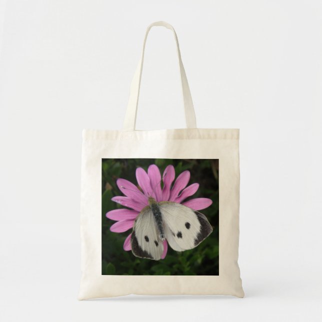 Butterfly och Rosa Flower Tote Bag Tygkasse (Framsidan)