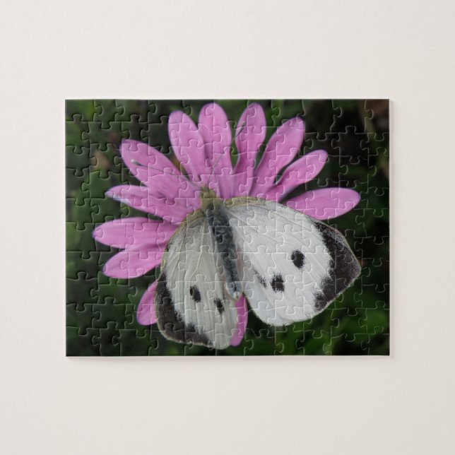 Butterfly och Rosa Flowers Puzzle Pussel (Horisontell)