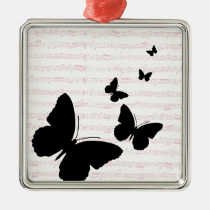 Butterfly och Rosa Notes Julgransprydnad Metall