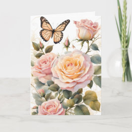 Butterfly och Rosa ros Birthday Kort