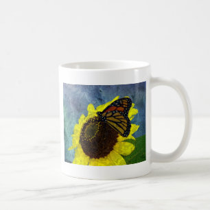 Butterfly och Solrosblå bakgrund Kaffemugg