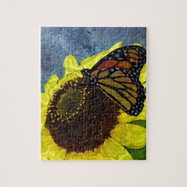 Butterfly och Solrosblå bakgrund Pussel (Vertikal)