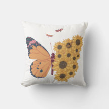 Butterfly och Solrosblommor Vinge Pillow Cover