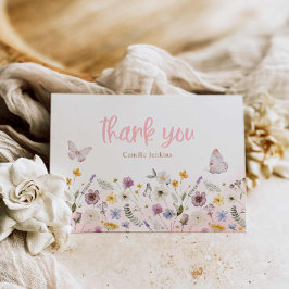 Butterfly och Wildblomma Baby Shower Tack Kort
