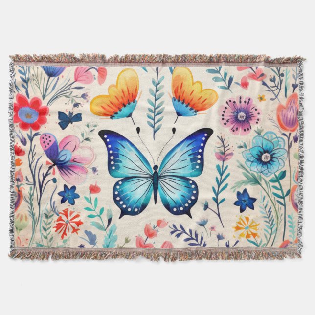 Butterfly och Wildblomma Garden Filt (Framsidan)