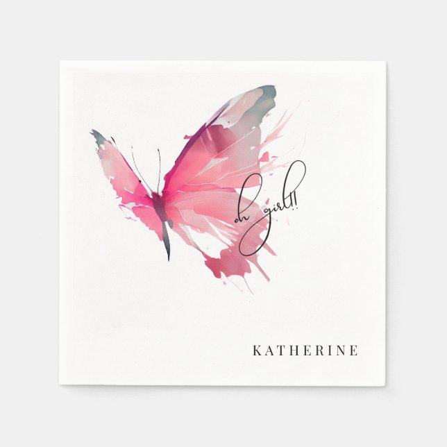 Butterfly Oh Girl Anpassningsbar White Baby Shower Pappersservett (Framsidan)
