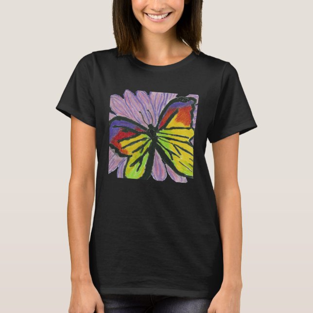 Butterfly on a Flower Hand Drawn T Shirt (Framsida)