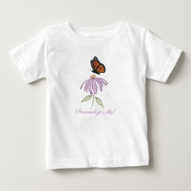 Butterfly on Cone Flower Baby Bra Jersey T-Shirt (Framsida)