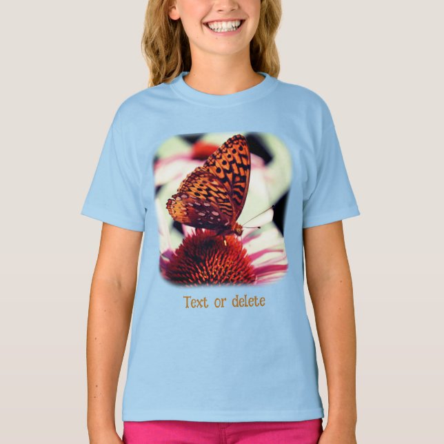Butterfly On Echinacea Flower Nature  T Shirt (Framsida)