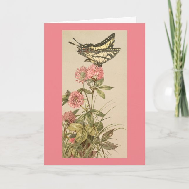 Butterfly On Flowers - tackkort Kort (Framsida)
