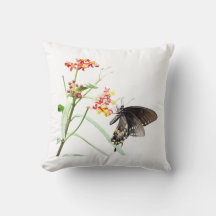 Butterfly on Milkweed Blooms, White Dekorativ kudd