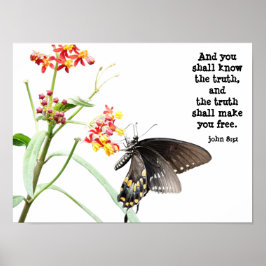Butterfly on Milkweed, with Verse (John 8:32) Poster