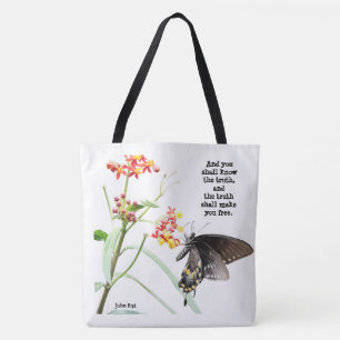 Butterfly on Milkweed, with Verse (John 8:32) Tygkasse
