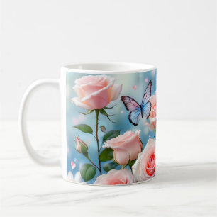 Butterfly On Rosa Flower Kaffemugg