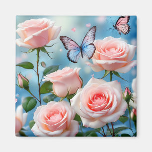 Butterfly On Rosa Flower Magnet
