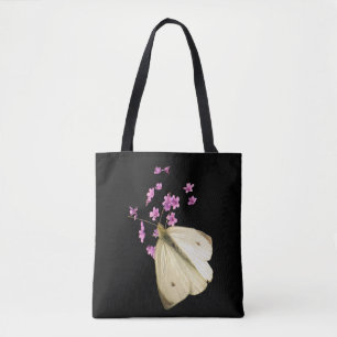 Butterfly on Rosa Garden Flowers Blommigt Tote Bag Tygkasse