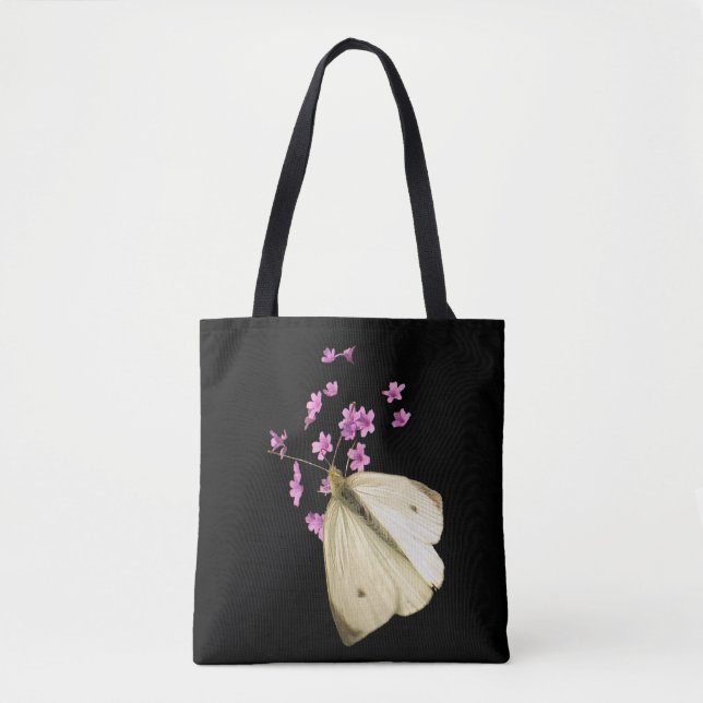 Butterfly on Rosa Garden Flowers Blommigt Tote Bag Tygkasse (Framsida)