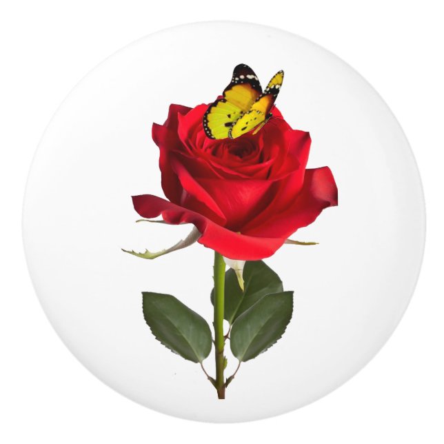 Butterfly on Rose Ceramic Cabinet and Drawer Pull Knopp (Framsidan)
