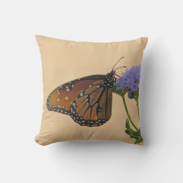 Butterfly Orange Black Monarch Lila Flower Kudde