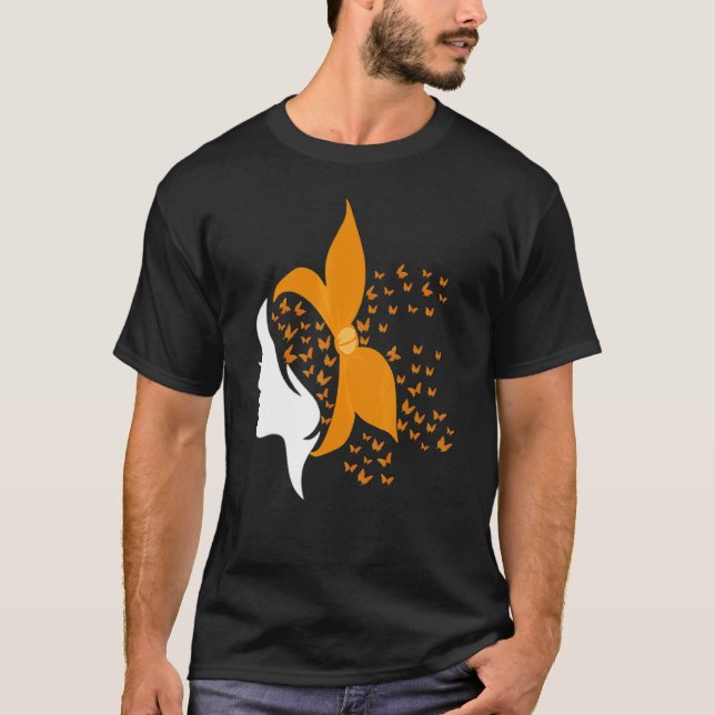 Butterfly Orange Ribbon Många Sclerosis Awar T Shirt (Framsida)