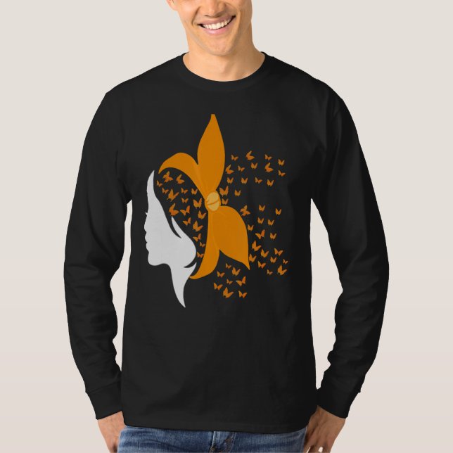 Butterfly Orange Ribbon Många Sclerosis Awar T Shirt (Framsida)