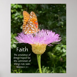 Butterfly på Basketblomma, med Verse på Faith Poster