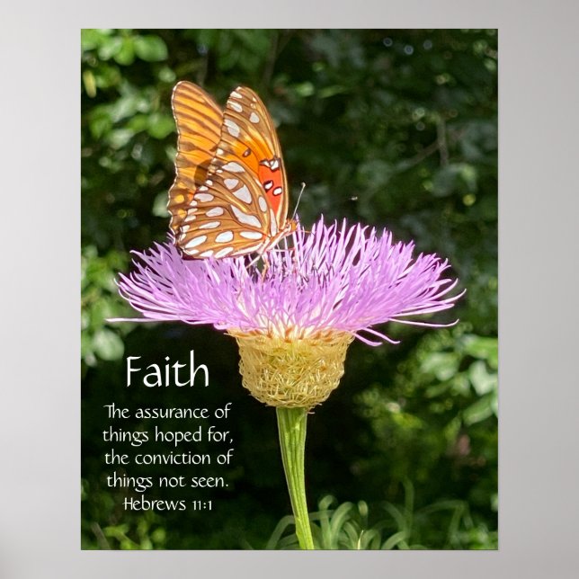 Butterfly på Basketblomma, med Verse på Faith Poster (Framsidan)