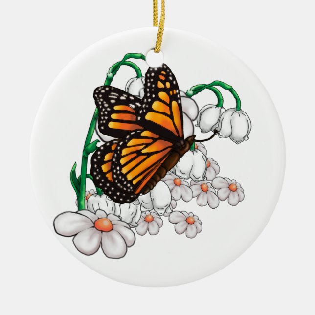Butterfly på blommor julgransprydnad keramik (Framsidan)