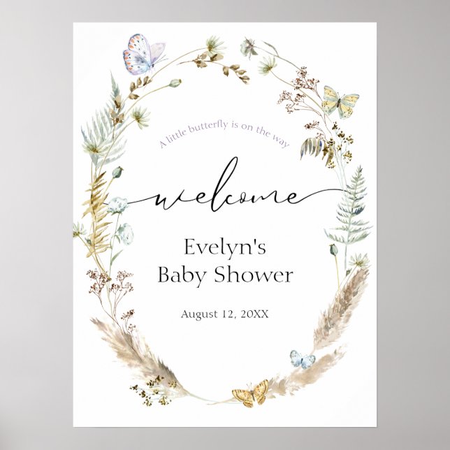 Butterfly på Boho Baby Shower Välkomstskylt Poster (Framsidan)