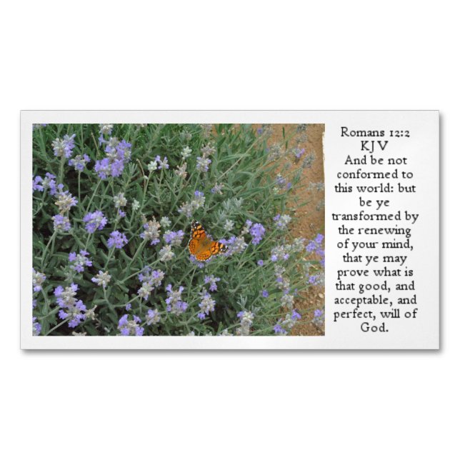 Butterfly på Lavender Romans 12:2 Magnetiska Visitkort (Framsida)
