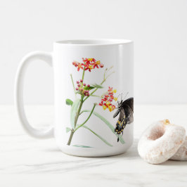 Butterfly på Milkweed Blooms, på White Kaffemugg