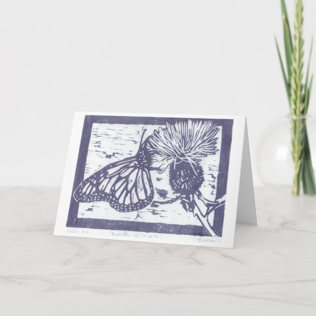 Butterfly på Thistle Japans Woodblock Print Tack Kort (Framsida)