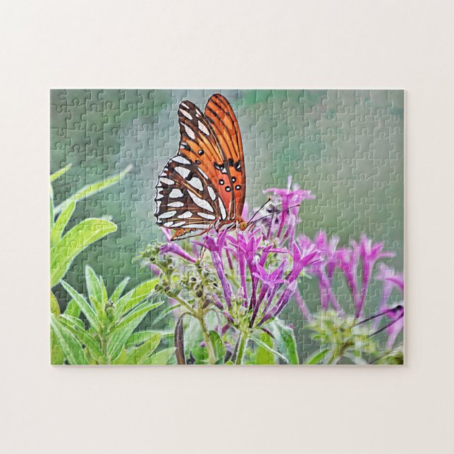 Butterfly på vackra Flowers Puzzle Pussel (Horisontell)