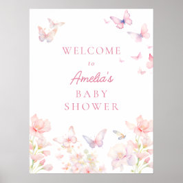 Butterfly på Way Rosa Baby Shower Välkomstskylt Poster