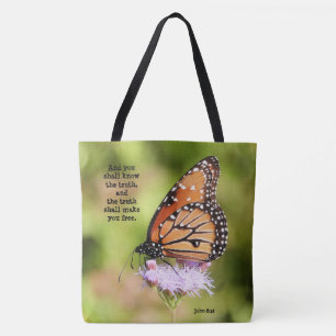Butterfly på Wildblomma, med Verse (John 8:32) Tygkasse
