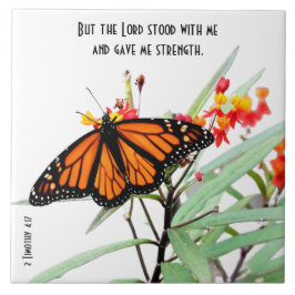 Butterfly på Wildblomw/ Scripture Verse Kakelplatta
