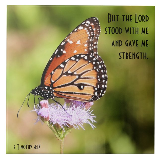 Butterfly på Wildblomw/ Scripture Verse Kakelplatta (Framsidan)