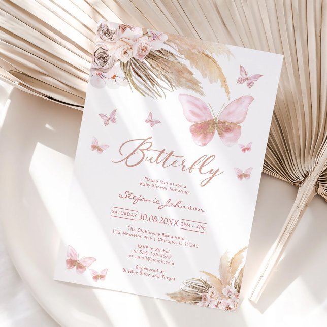 Butterfly Pampass Baby Shower Invitation Inbjudningar (Skapare uppladdad)